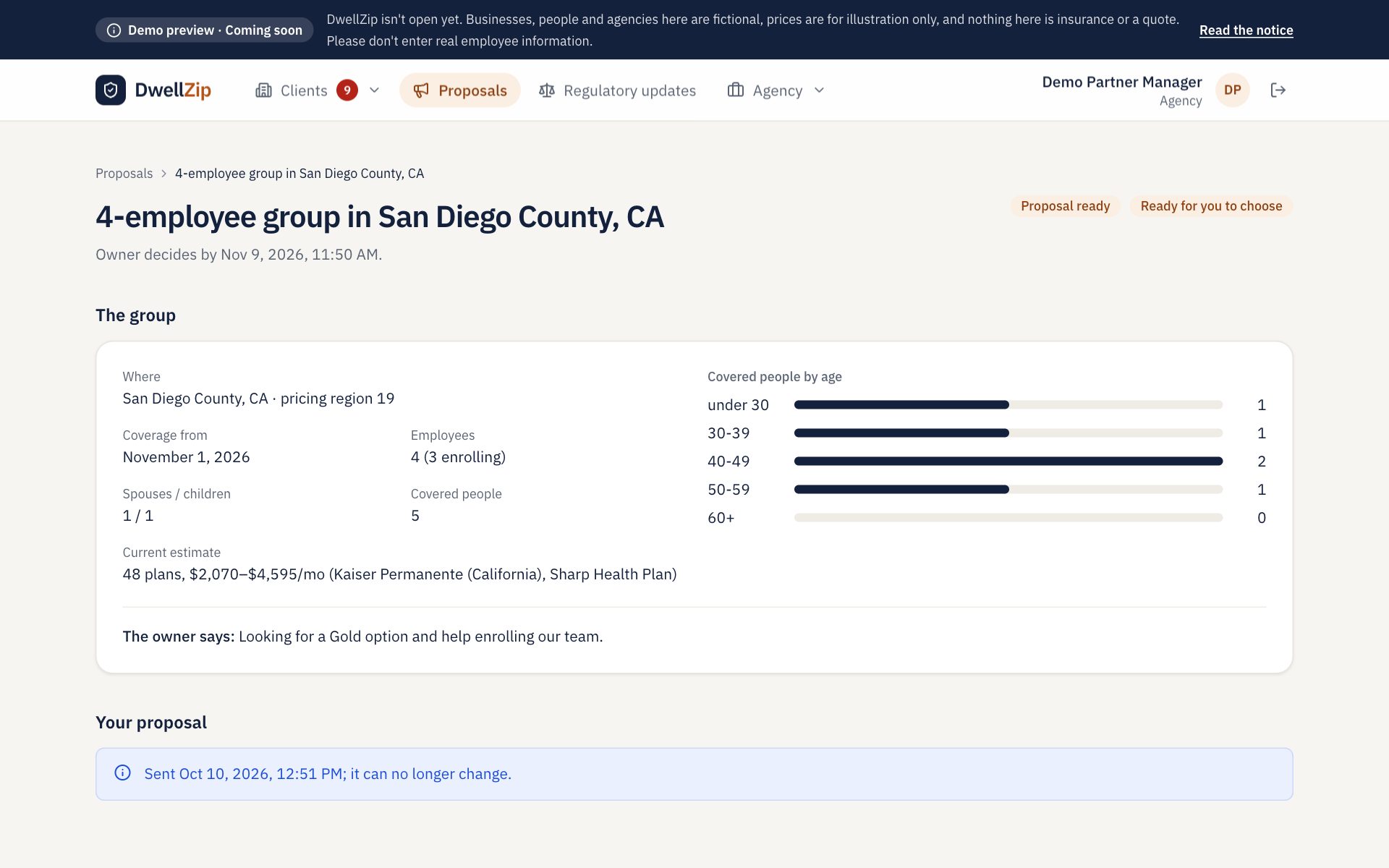 Compete with real quotes: Send plan options priced from attached carrier quotes, plus your services and how you're paid. Owners compare them side by side.